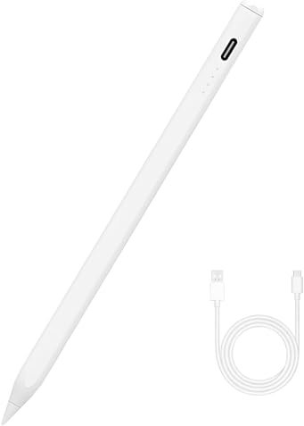 Stylet ipad Compatible avec Apple iPad 2018-2025, Our iPad 11 A16/10/9/8/7/6,Pro 3/4/5/6/M4,Air 3/4/5/M2/M3,Mini 5/6, avec Charge Rapide USB-C, Détection d’Inclinaison, Reject de Paume, Fixation Mag