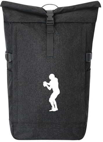 Huuraa Kurierrucksack American Football Silhouette 30-44 Liter Black Melange Fairtrade Rolltop Rucksack Geschenkidee