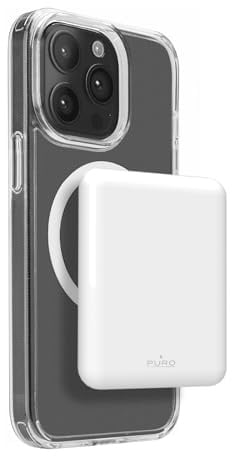 Puro Power Mag 5000mAh Power Bank - Compatibile MagSafe, USB-C, Ultra Sottile, Ricarica Rapida per iPhone, Include Cavo USB-A/USB-C, Bianco