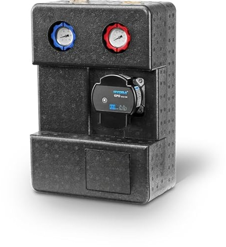 Riberger Pumpengruppe GPO DN25 I mit Pumpe UPM3S Auto 25-60 I Hocheffizienzpumpe PWM I Heizkreisverteiler vormontiert I 2-Wege-Armatur mit Thermometer I Kugelventile Wärmedämmung