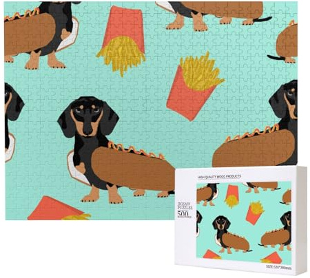 Sausage Dog Dachshund,500 Pieces Wooden Jigsaw Family Game Jigsaw Puzzles for Adults Teens Home Decor