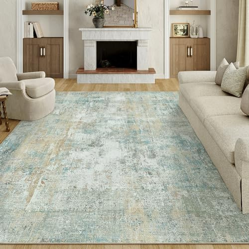 HUGEAR Waschbare Teppiche Gegend Teppich 240 X 300cm Blau Gelb Modern Abstrakt Wohnzimmer Schlafzimmer Teppisch Groß rutschfest Kurzflor Weich Rugs for Living Room Carpet for Esszimmer Büro