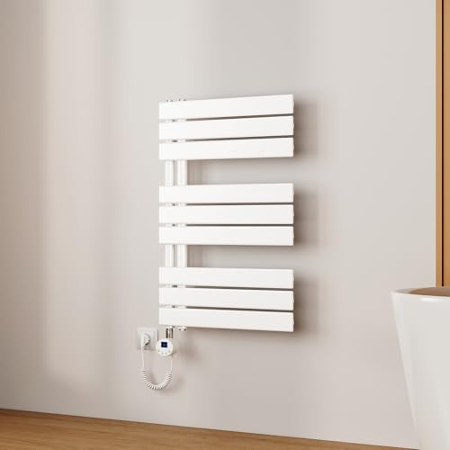 EMKE Scaldasalviette Elettrico 76x50 cm Bianco, Porta-Asciugamani Riscaldante con Termostato WiFi, 400W, Termoarredo Elettrico per Bagno