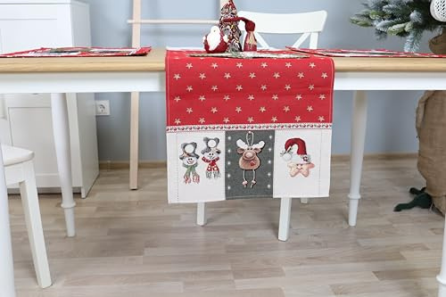 textile idea Tischläufer 140x45 cm Jacquard-Gobelin – Weihnachtsdesign | Dekorativer Gobelin-Läufer 140x45 cm mit Motiv „Weihnachtsdesign“ – Tischwäsche für Esszimmer und Küche