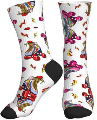 ERSDWRE Bunte Crew-Socken mit Rollschuh-Aufdruck, Sportsocken für Herren, Damen, gepolstert, weich, für Fitnessstudio, Laufen, Sport, 2, Schwarz, 32 EU, Einheitsgröße