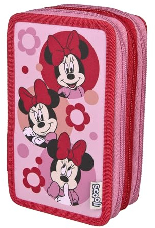 Scooli - Tripledecker Minnie Mouse - Gefülltes Schüleretui mit hochwertigen Stiften & Zubehör - Ideal für Schule, Freizeit und unterwegs - ab 6 Jahren