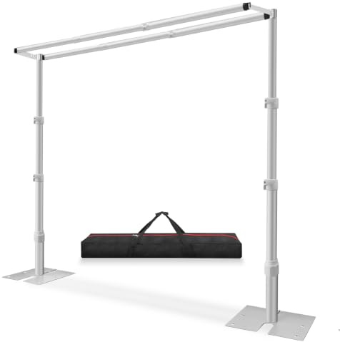 Jiang&Rong 3x3m Foto Hintergrundständer,Doppelte Querstrebe,Hochzeitsbogen | Doppel-Querstangen-Background Stand,verstellbarer Metallrahmen mit Vorhang-Set, Fotostudio-Hintergrundständer für Hochzeiten