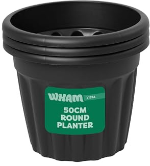 Wham Vista 3 x 50cm Round Plastic Garden Planters | 100% Recycled Plastic | Weather Resistant & Lightweight | Indoor & Outdoor Use | Drainage in UK - Slate/Black