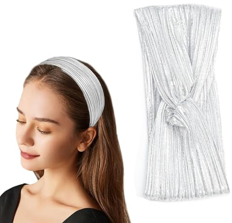 Floruvia Silbern Knotete Stirnbänder für Damen, Weit Dehnbar, Kein Verrutschen, Disco-Stirnbänder für Sport & Yoga, 70er Jahre Accessoires(Silber)