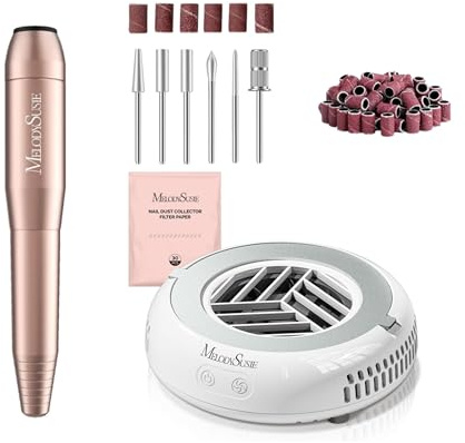 MelodySusie PC120I Nail Drill 20000RPM E File Gold and PocketSized Mini Nail Dust Collector HProA for Beginners