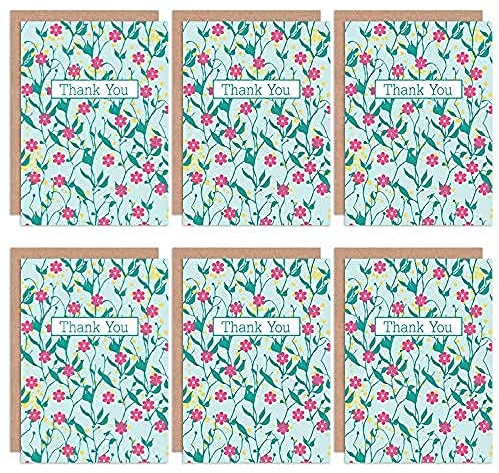 Wee Blue Coo Thank You Cards x6 Vintage Flowers Floral Pink Green Set Cards