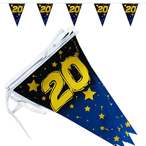 Goodymax 20. Geburtstag Wimpelkette Stars/Gold Metallic 6,8 m lang