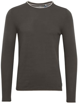 Blend BHOdin Herren Strickpullover Feinstrick Pullover mit Rundhals-Ausschnitt Baumwollmischung Regular fit, Größe:S, Farbe:Charcoal (70818)