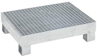 eurokraft | Auffangwanne für 60 l | LxBxH 800 x 900 x 220 mm | mit Zulassung | feuerverzinkt | mit Gitterrost