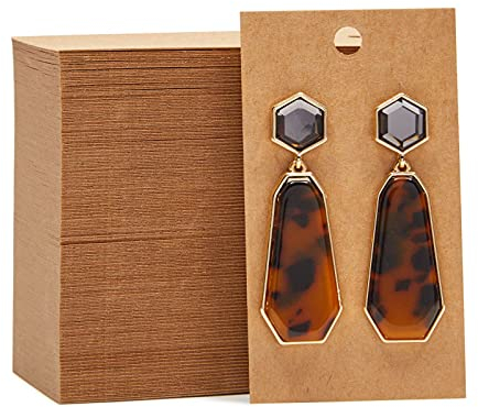 Juvale Ohrring-Karten (200 Stück) - Papier, Vorgestanzte Löcher - Ohrring-Display, Karten für Ohrstecker, Ohr-Schmuck - Braun, 8,9 x 5,1 cm