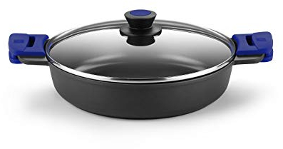 BRA Advanced Cacerola baja 28 cm, aluminio fundido con antiadherente, sin PFOA reforzado de rendimiento superior y resistencia a los arañazos y a la abrasión, Inducción Negro Y Azul