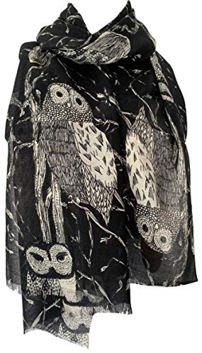 Purple Possum® Damen Schal, Eulenmotiv, Baumwollmischung, Fair Trade, Schwarz / Creme