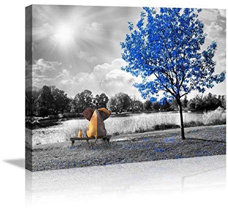 Visario Bild Blauer Baum mit Elefant 4025 80x60