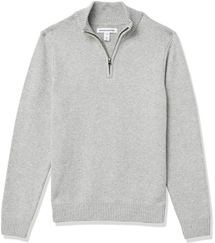 Amazon Essentials Men's Long-Sleeve Soft Touch Quarter-Zip Jumper, Light Grey, L