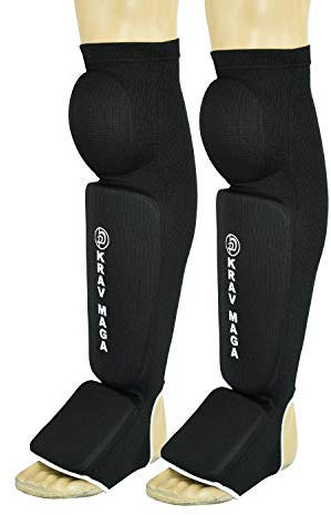 Krav Maga Knie-, Schienbein- und Spannpolster, elastisch, Schwarz, 1 Paar, Schwarz , L