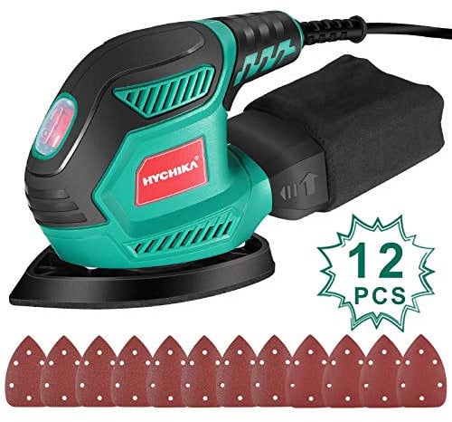 Detail Sander, HYCHIKA 200W 14000OPM Detail Sander with Efficient Dust Collection System, 12PCS Sandpapers, Hand Sanders for Woodworking Tight Space Sanding Home Decoration DIY Tools