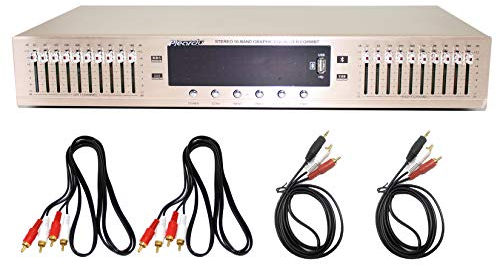 Toplionace Equalizzatore Stereo Digitale HD 220V HIFI, Equalizzatore Preamplificatore EQ898 Equalizzatore USB Integrato Bluetooth Home Stage Doppio 10 Segmenti (EQ898, Oro)