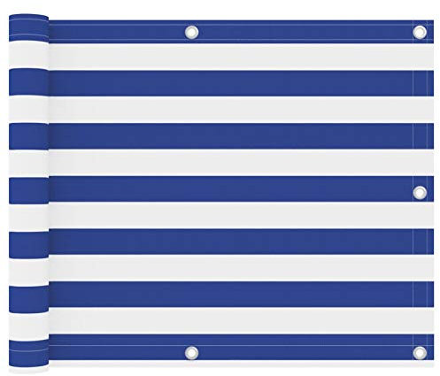 Tidyard Balkon Sichtschutz Bespannung Terrasse Windschutz Sonnenschutz Balkonbespannung Balkonverkleidung Oxford-Gewebe Weiß und Blau 75 x 400 cm (L x B)