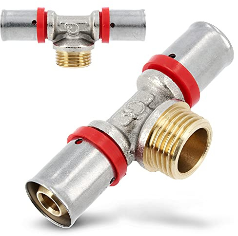 Pressfitting T-Stück PEX 16 x 1/2 Zoll AG x 16 mm U Profil für Aluverbundrohr Mehrschichtverbundrohr Verbundrohr Mit Dichtungsringe Oring | Heizungs- Sanitär- Trinkwasserinstallation | 10 Bar