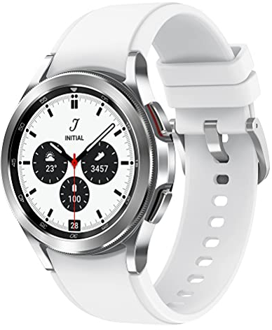 Samsung Galaxy Watch4 Classic, Runde Bluetooth Smartwatch, Wear OS, drehbare Lünette, Fitnessuhr, Fitness-Tracker, 42 mm, Silver