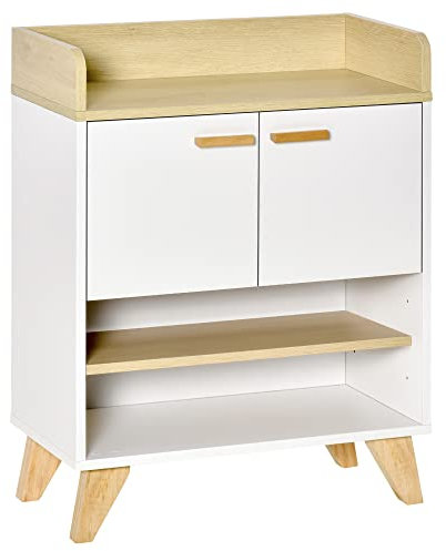 HOMCOM Mobiletto Multiuso con Armadietto e Ripiani Aperti, Mobile da Soggiorno, Cucina, Ufficio in Legno Bianco, 60x30x78cm