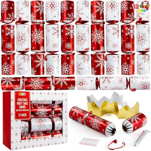 JOYIN 12 Stück Weihnachtsparty-Gastgeschenke ohne Schnappverschluss, rot und weiß, Party-Tischgeschenke mit Feiertags-Partyzubehör für Kinder und Erwachsene, Weihnachtsfeiern, Abendessen und Feiertage
