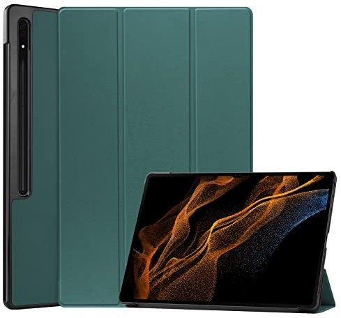 FTRONGRT Case for Samsung Galaxy Tab S8 Ultra Tablet, Ultra Slim Lightweight Smart Shell Stand Cover Case and Premium Quality PU Leather Case Cover for Samsung Galaxy Tab S8 Ultra Tablet -Dark green
