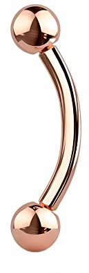 Jewel Barrel Piercing Arcade Anodisé, Sourcil Banane Boucles d'oreilles Barbell Incurvé Courbé Rook, Daith Bijoux de Corps, Taille 16g (1,2 mm) Barre 6 mm/8 mm avec Boules (Or Rose, 8)