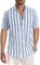 Meilicloth Men's Short Sleeve Shirts Summer Striped Casual Shirt Button Down Regular Fit Tops, Top for Long Lasting Comfort Light Blue