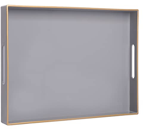 MAONAME Graues Serviertablett mit Griffen, rechteckiges dekoratives Tablett, modernes Couchtisch-Tablett, Kunststoff-Tablett für Badezimmer, Dekoration, 39,9 x 30 x 4 cm