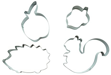 BekkiB 880474-4er-Set Ausstecher Wald - Ausstechformen Igel, Apfel, Eichhörnchen & Eichel - Zum Backen und Basteln