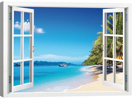 canvashop Quadri Moderni Con Finestra Sul Mare 70X50 Cm Quadro Su Tela Canvas Stampe Da Parete Arredo Casa Soggiorno Arredamento Spiaggia 30