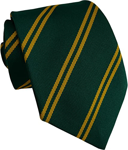Great British Tie Club Corbatas para el cuello de doble rayas para hombre y adulto, estilo escolar, Verde botella y dorado, Taille unique