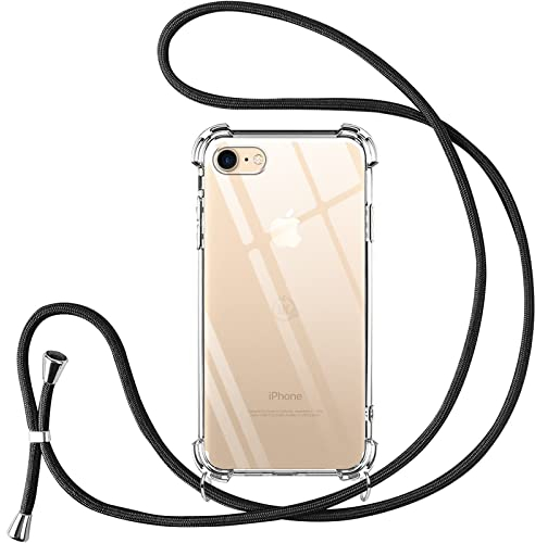 Vauki Coque pour iPhone 8/iphone SE 2020/iPhone 7/SE 2022 avec Cordon de Collier,Silicone Transparent TPU+PC Bumper Protection Étui Lanyard avec Sangle Réglable Chaîne Case pour iPhone 8