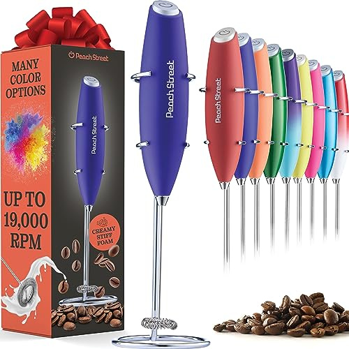 Powerful Handheld Milk Frother, Mini Milk Foamer, Battery Operated Stainless Steel Drink Mixer with Frother Stand