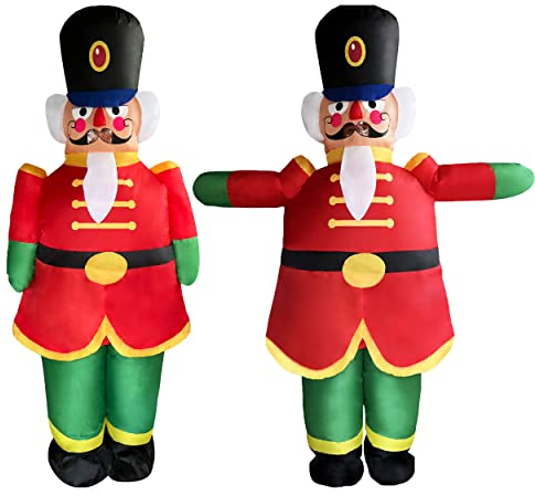 DeHasion Christmas Inflatable Nutcracker Soldier Costume Christmas Soldier Blow-Up Costume for Adult/Christmas Party/Parade (Red)