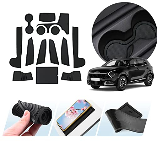 LUWU Compatible with Kia Sportage NQ5 2022 2023 2024 2025 (Electronics) Non-Slip Mats Rubber Mats for Centre Console Armrest Storage Cup Holder Door Slot Car Interior Accessories Mat 14 Pack (Black)