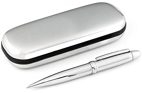Paul Clover Luxury Ballpoint Pen and Chrome Presentation Case – Stunning Christmas, Anniversary, Graduation, Birthday Gift Set for Men and Women (Not Personalised)