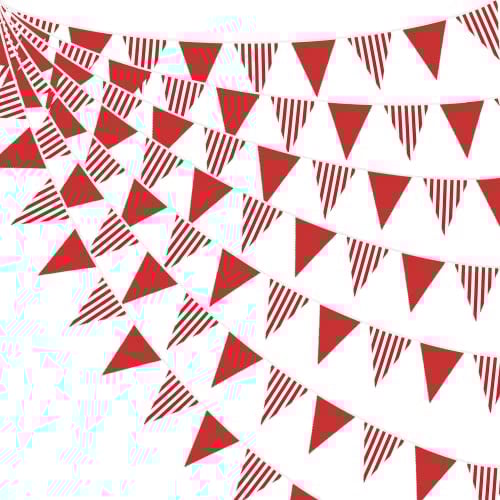 32Ft Wimpelkette Outdoor Rot Weiß Gestreifter Wimpel Banner Stoff Dreieck Flagge Girlande Streamer für Karneval Zirkus Kindergeburtstag Hochzeit Weihnachten Silvester Party Outdoor Garten Dekoration