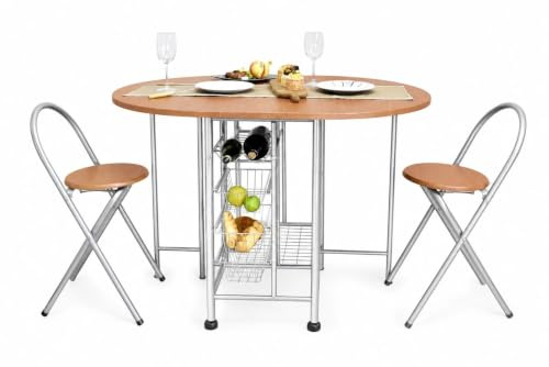 spot on dealz® Folding Dining Table Drop Leaf Table and Chairs Space Saving Fold Away Butterfly Kitchen Breakfast Bar Foldable Extendable Two Seater Compact 3 Piece
