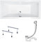 KOLMAN Badewanne QUADRO Rechteck 190x90 ohne Verkleidung, Ablaufgarnitur und Füßen Komplettset 3in1 Premium Original Acryl Wanne Siphon