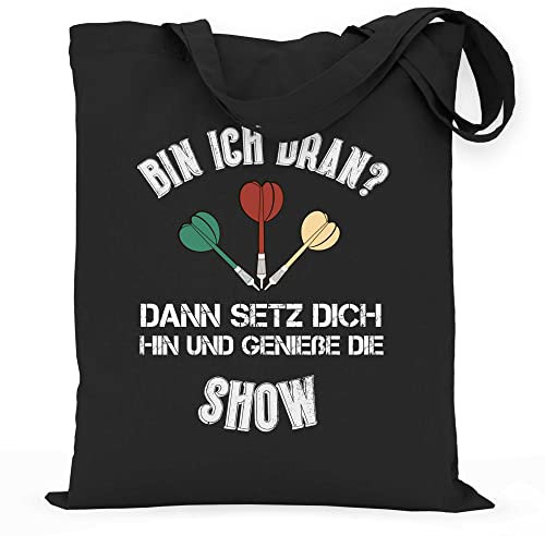 wowshirt Stoffbeutel Jutebeutel Bin Ich Dran Genieße die Show Dart-Spieler Dartensport Geschenk Für Dart Liebhaber Darts, Farbe:Black