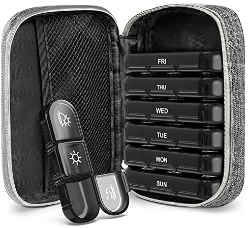 Wöchentlicher Pillendose 7 Tage 3 Fächer, Tragbare Tablettenbox 7 Tage Morgens Mittags Abends, Medikamentenbox mit großen separaten Fächern für Medikamente, Vitamine, Fischöl, für Unterwegs (Schwarz)