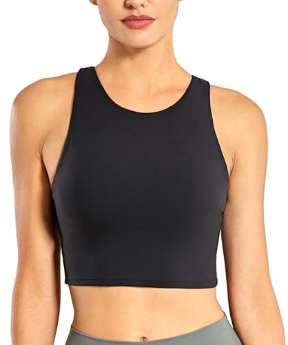 CRZ YOGA Damen Butterluxe Racerback Sport BH Gepolstert Ohne Bügel Crop Tops Longline Yoga Tank Top Fitness Sports Bra Schwarz 40