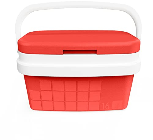 COM-FORT HOUSE - Nevera Portátil con Asa Rígida - Porta Alimentos para Camping, Playa, Acampada - Nevera Color Rojo - Capacidad 16L